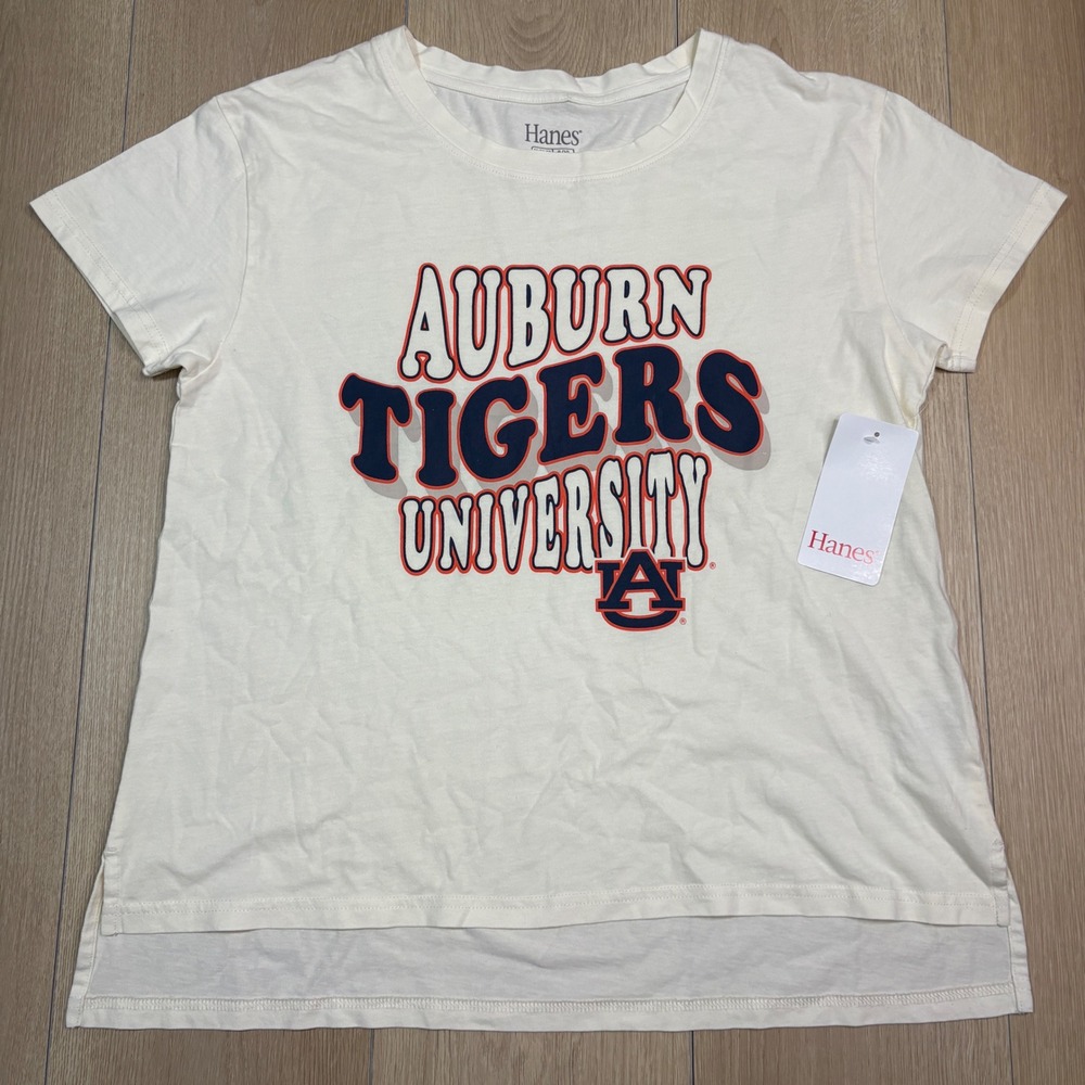 Hanes Auburn Tigers University Graphic T-Shirt Cream Short Sleeve Medium NWT